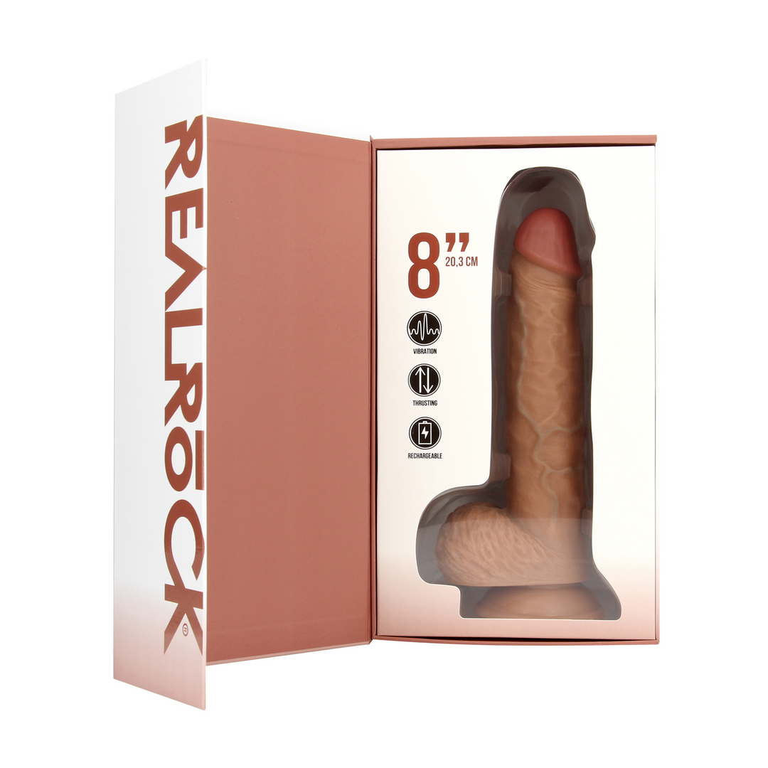 Ultra Realistic Skin - Vibrerende en Duwende Rechte Penis met Ballen - 8 / 20,5 cm - Tan