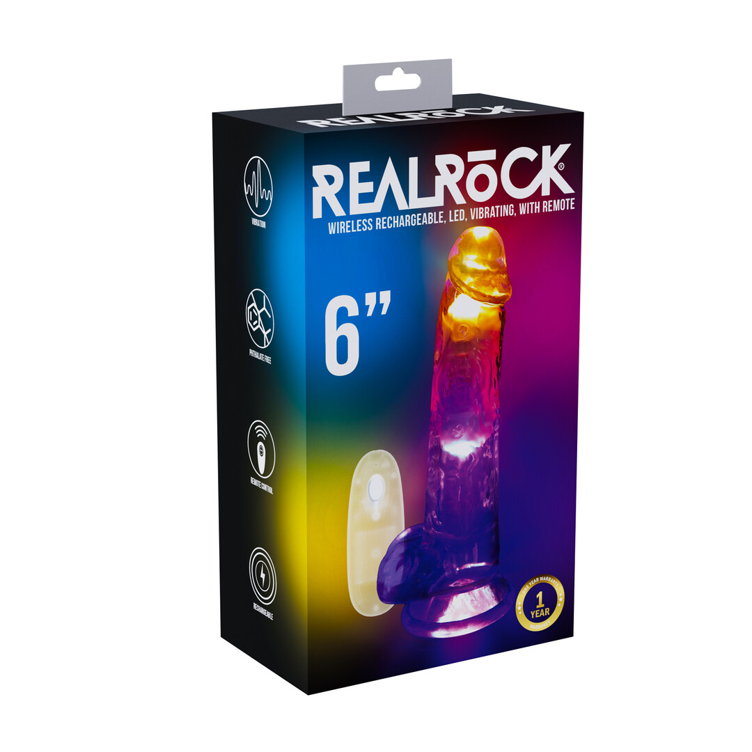 RealRock - LED Vibrerende Rechte Penis met Ballen - 6 / 15 cm - Transparant