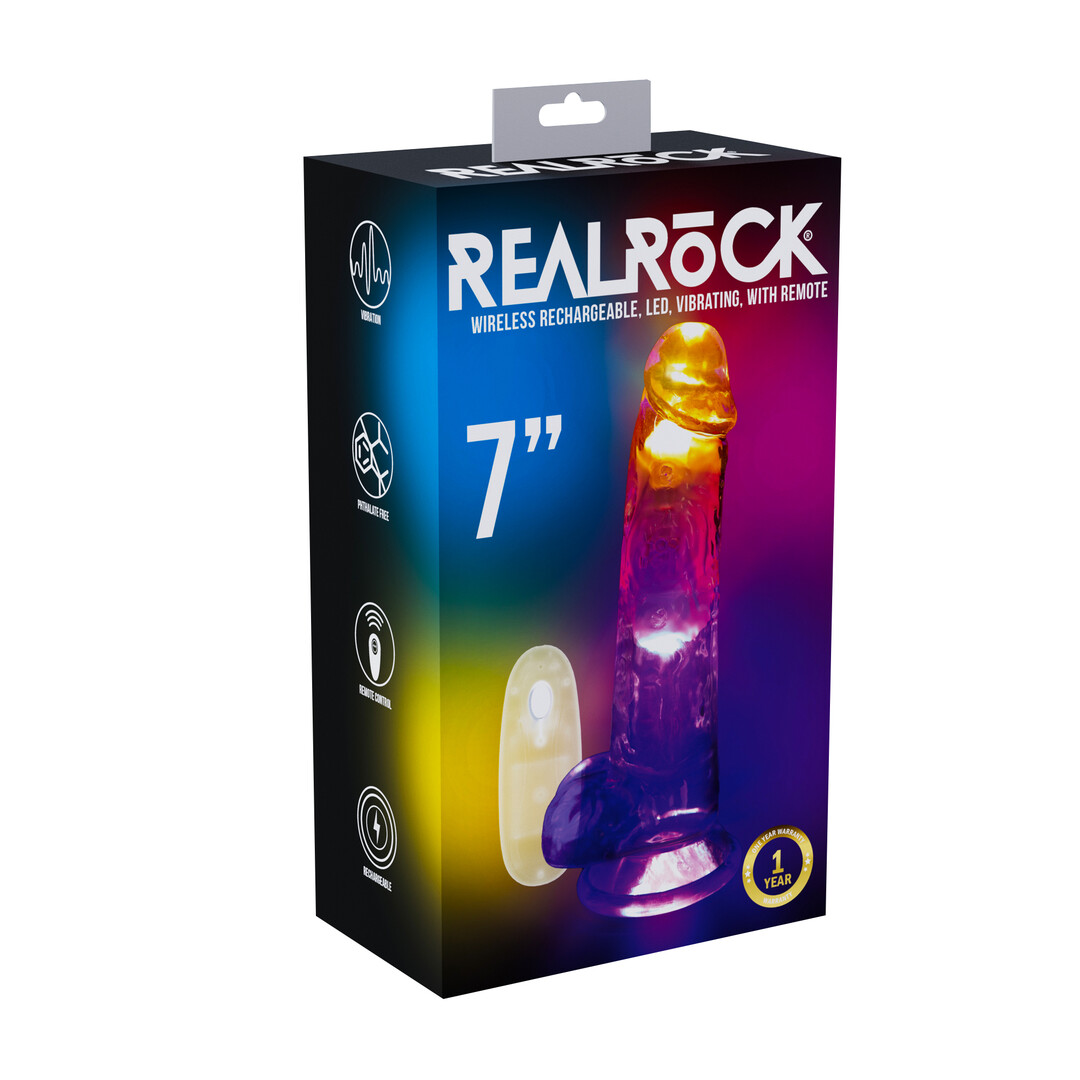 RealRock - LED Vibrerende Rechte Penis met Ballen - 7 / 18 cm - Transparant